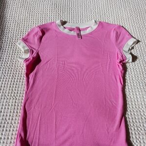 SKIMS Pink and White Short Sleeve Tee